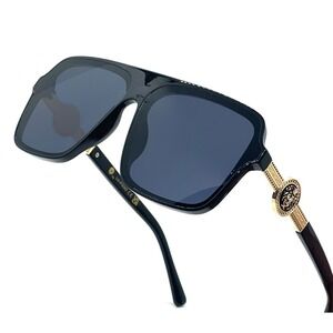 Men Sunglasses Classy Square Dark Black Lens Cholo Style Hip Hop‎ Flat Top Gold